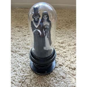 Gemmy Halloween LED 12in Talking Animated Skeleton Bride And Groom Cloche